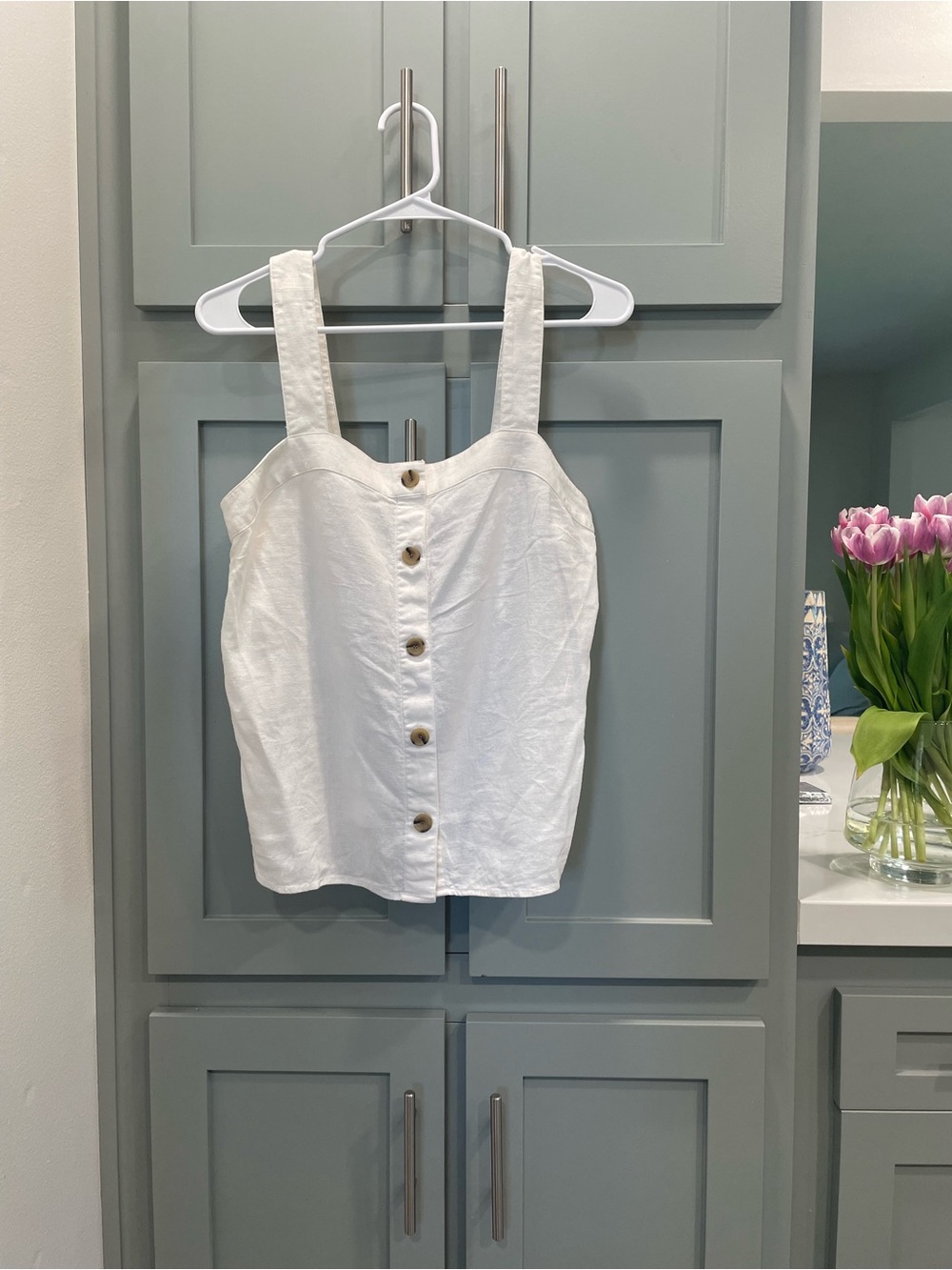 J. Crew White linen Button-Front Linen-Blend Camisole